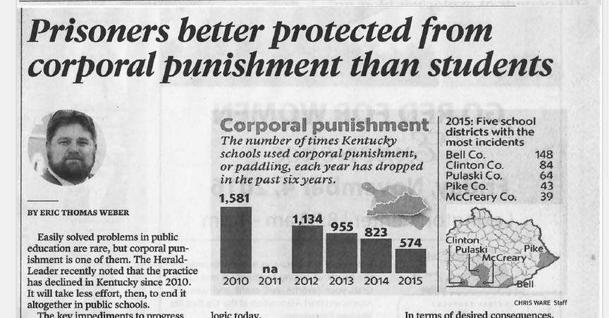 This is a thumbnail image of Weber's Herald Leader article on corporal punishment.