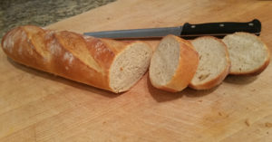 Sliced loaf of French bread.