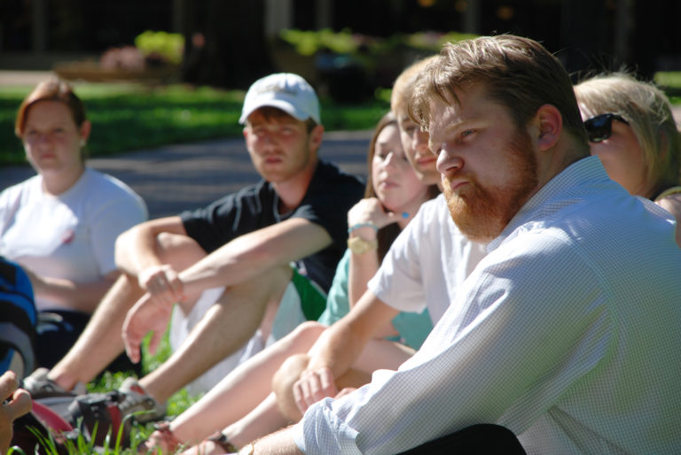 Photo of Weber with a class in the Grove at the University of Mississippi in 2010.