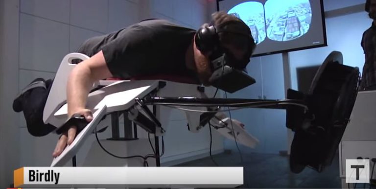 Image of the "Birdly," a virtual flying simulator.