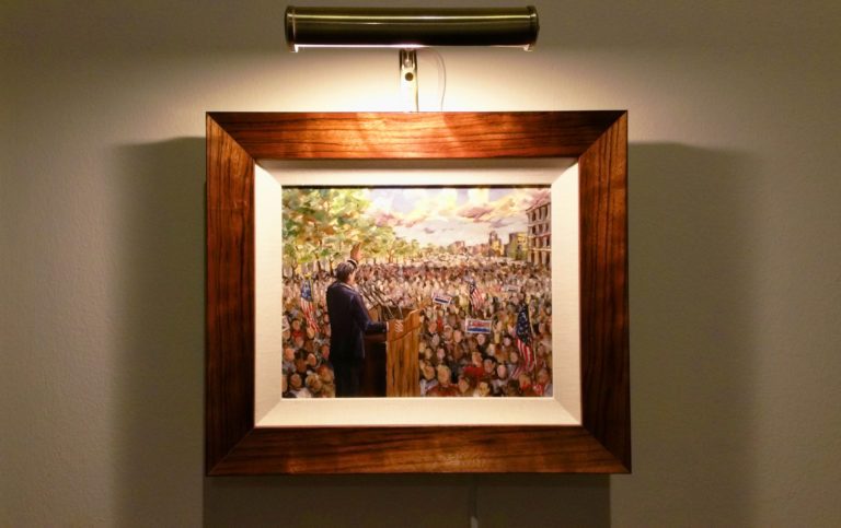 Painting, "Politician at a Podium," by Ashley Cecil, http://AshleyCecil.com.