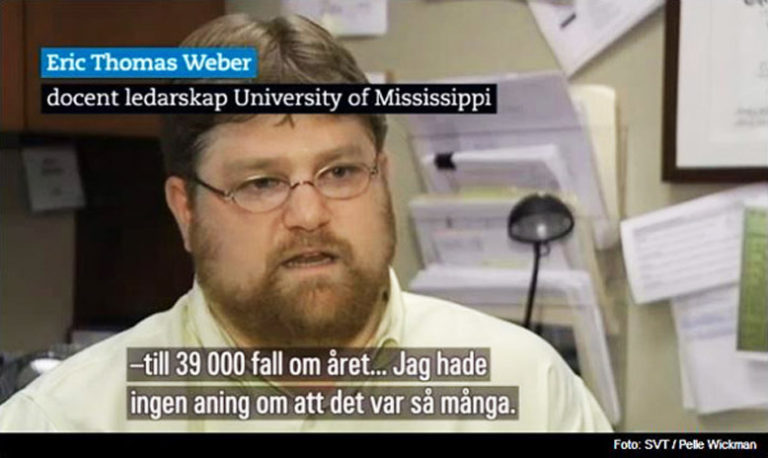 Photo of a Weber in screen capture of interview with the Swedish TV News service in 2013.