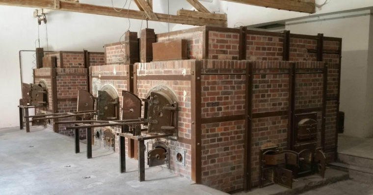 This is a photo of some of the ovens made to dispose of bodies at the Dachau concentration camp. 