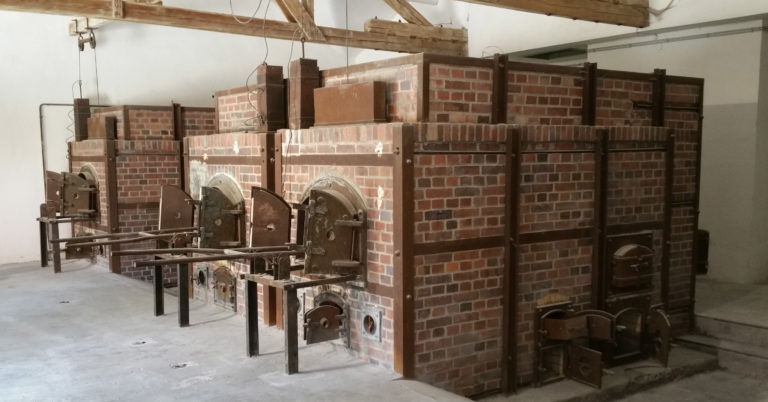 This is a photo of some of the ovens that were built at the "Krematorium" at the Dachau concentration camp in southern Germany.