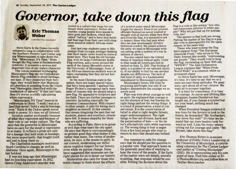 Scan of the printed version of my Clarion Ledger article.