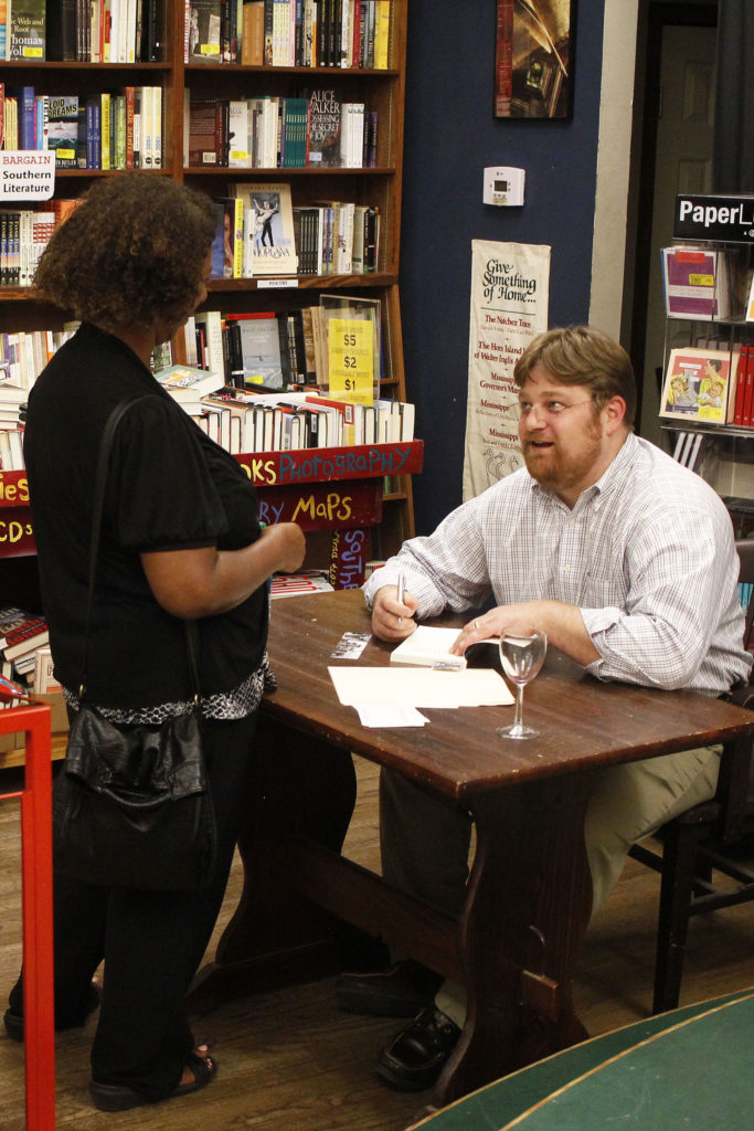 Signing books at Square Books in Oxford, MS.