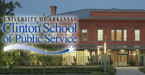 The building and logo for the Clinton School for Public Service at the University of Arkansas at Little Rock.