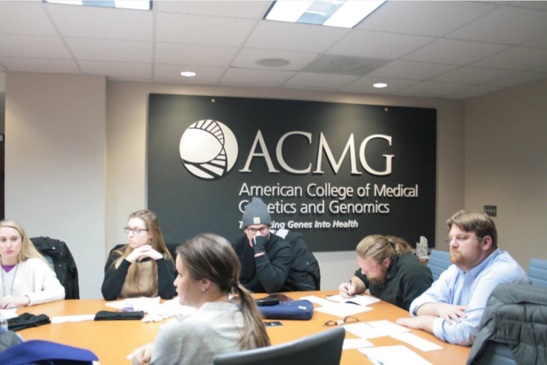 Photo of Weber with a class at the American College of Medical Genetics and Genomics, January 2016.