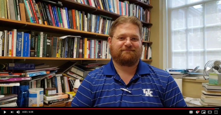 Still image from the video of Dr. Eric Thomas Weber talking on camera about his Philosophy of Education course, EPE 640 at the University of Kentucky.