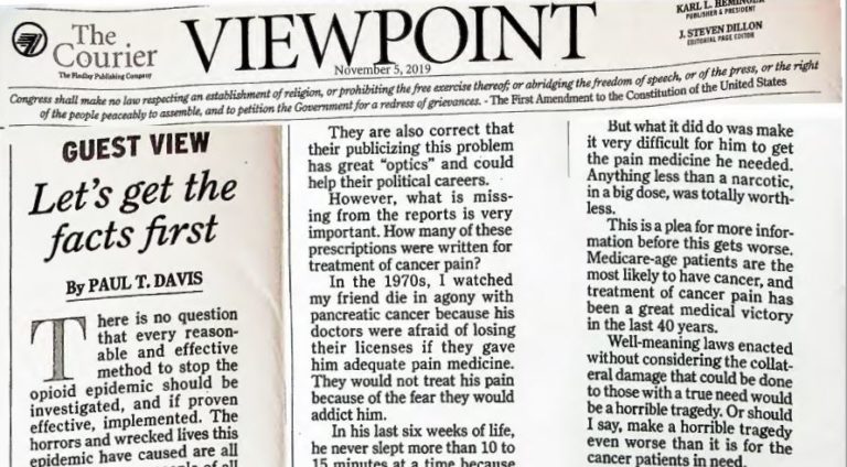 Thumbnail image of Dr. Paul T. Davis's essay in the Findlay Courier.