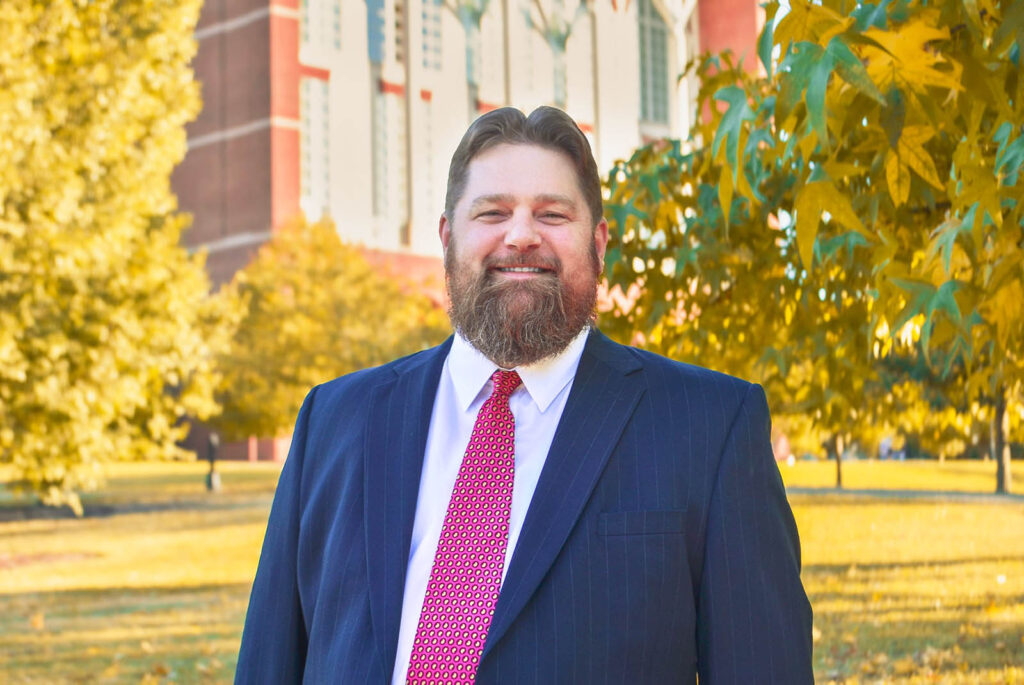 Dr. Eric Thomas Weber photographed in front of the William T. Young Library at the University of Kentucky. Photo courtesy of Lisa Huffman, 2025.