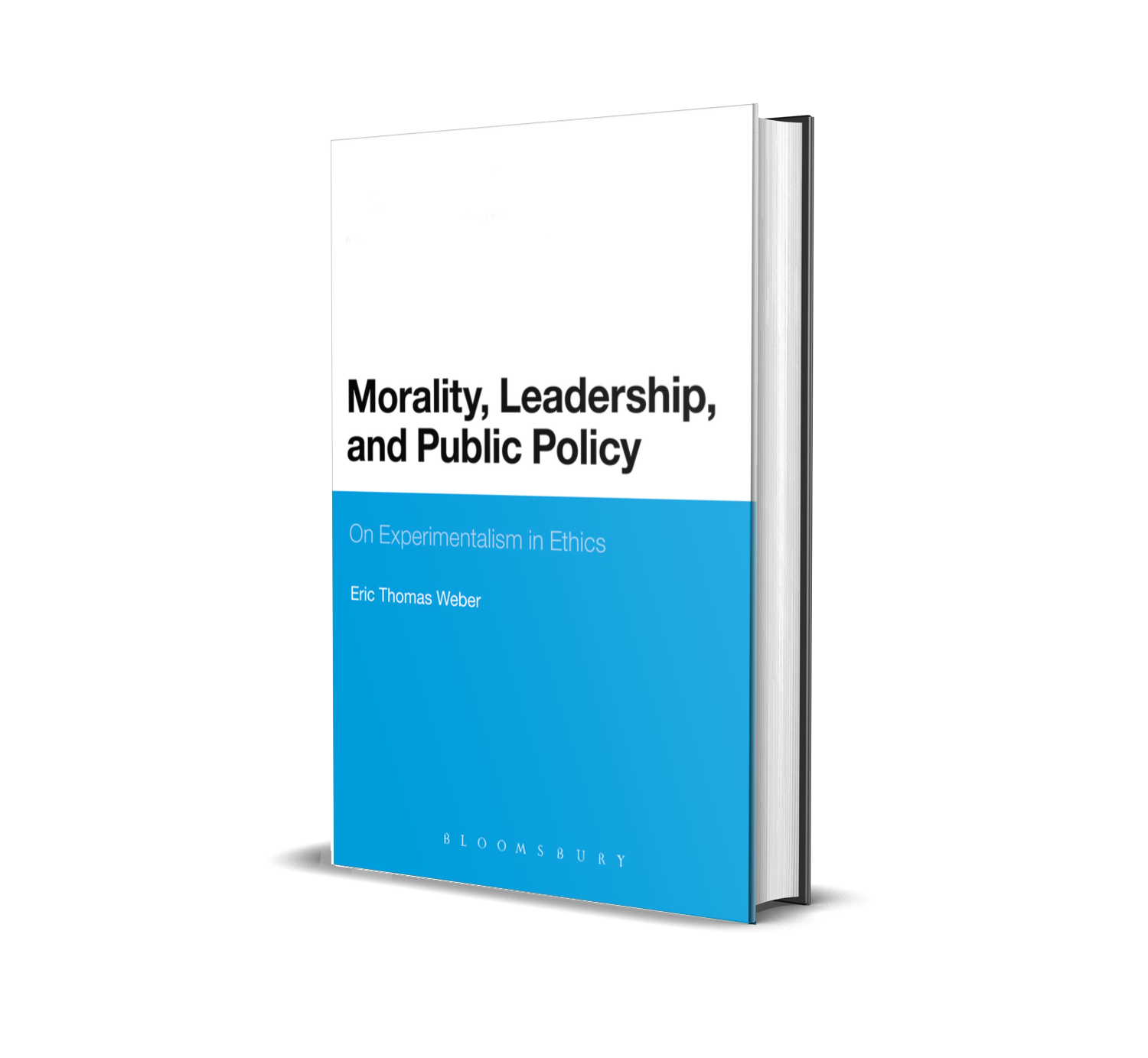 Cover of Morality, Leadership, and Public Policy, which features black text on a white background with a lower portion of blue.