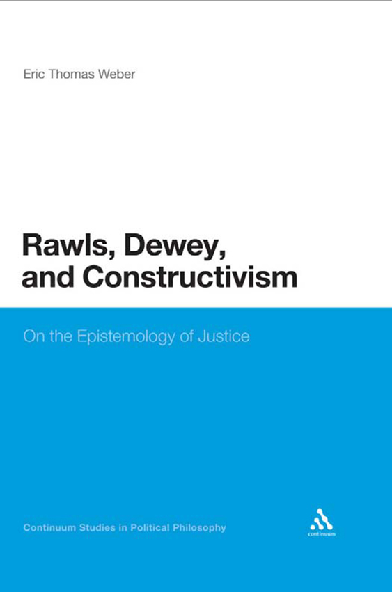 Cover for Rawls, Dewey, and Constructivism, featuring black text on a white background with a lower portion of the book cover in blue. 